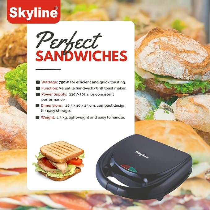 Skyline 2 Slice Sandwich/Grill Toaster - Image 2