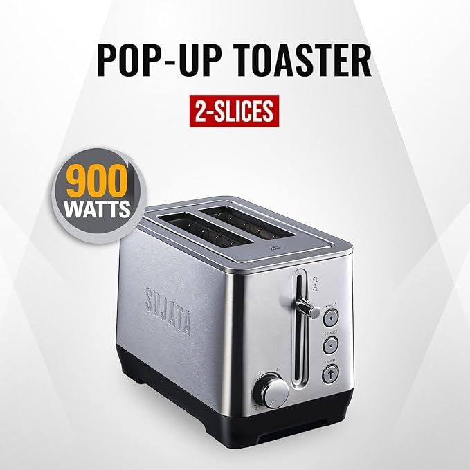 Sujata 900 W Pop-up 2 Slice Stainless Steel PT11 Toaster